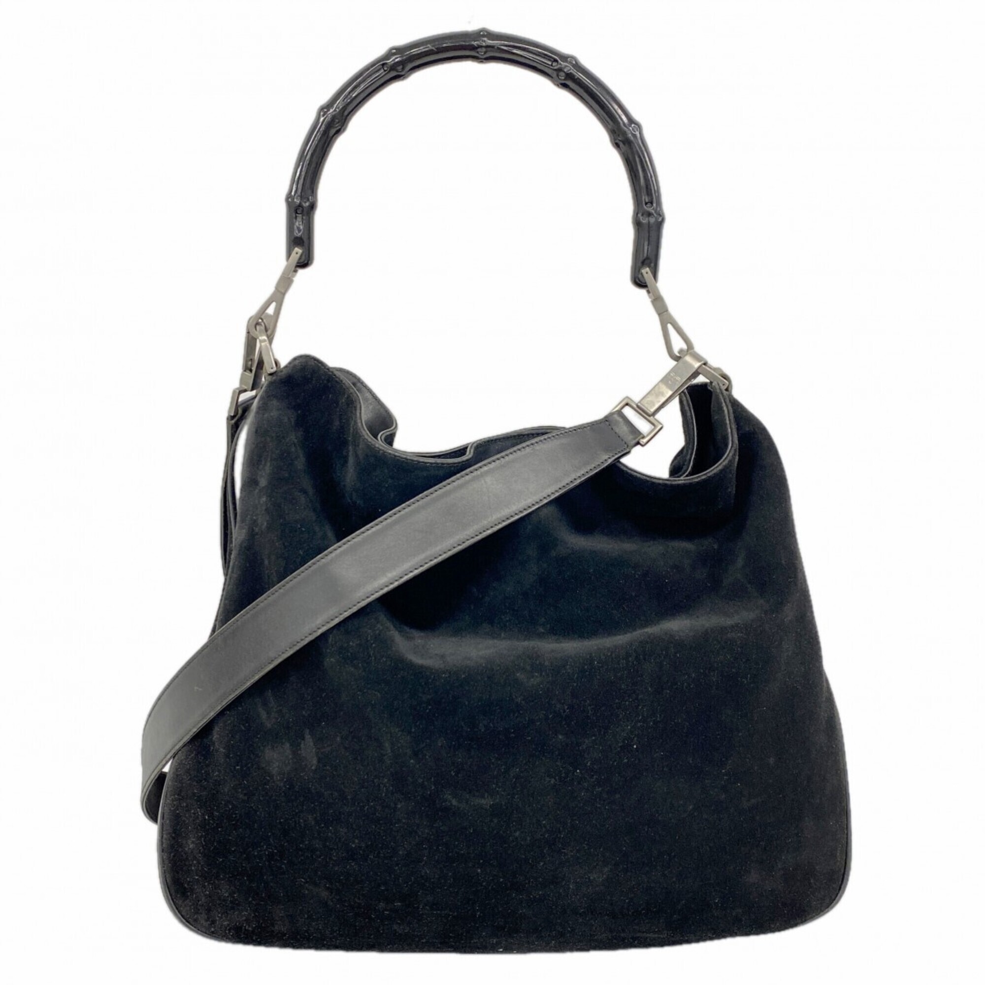 Gucci Bamboo Handbag 001 1577 Suede Black 2-Way Bag For Women